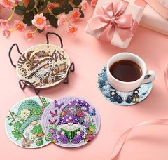8 PCS Gnome Diamond Art Coasters-Gnomes Diamond Painting Coasters Kits with Hold