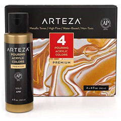 Arteza Pouring Acrylic Paint | Metallic | 4oz Bottles – Set of 4