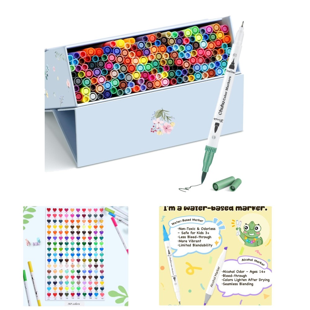 Ultimate Coloring Marker Set – 160 Colors, Replacement Tips & Custom Swatch Card
