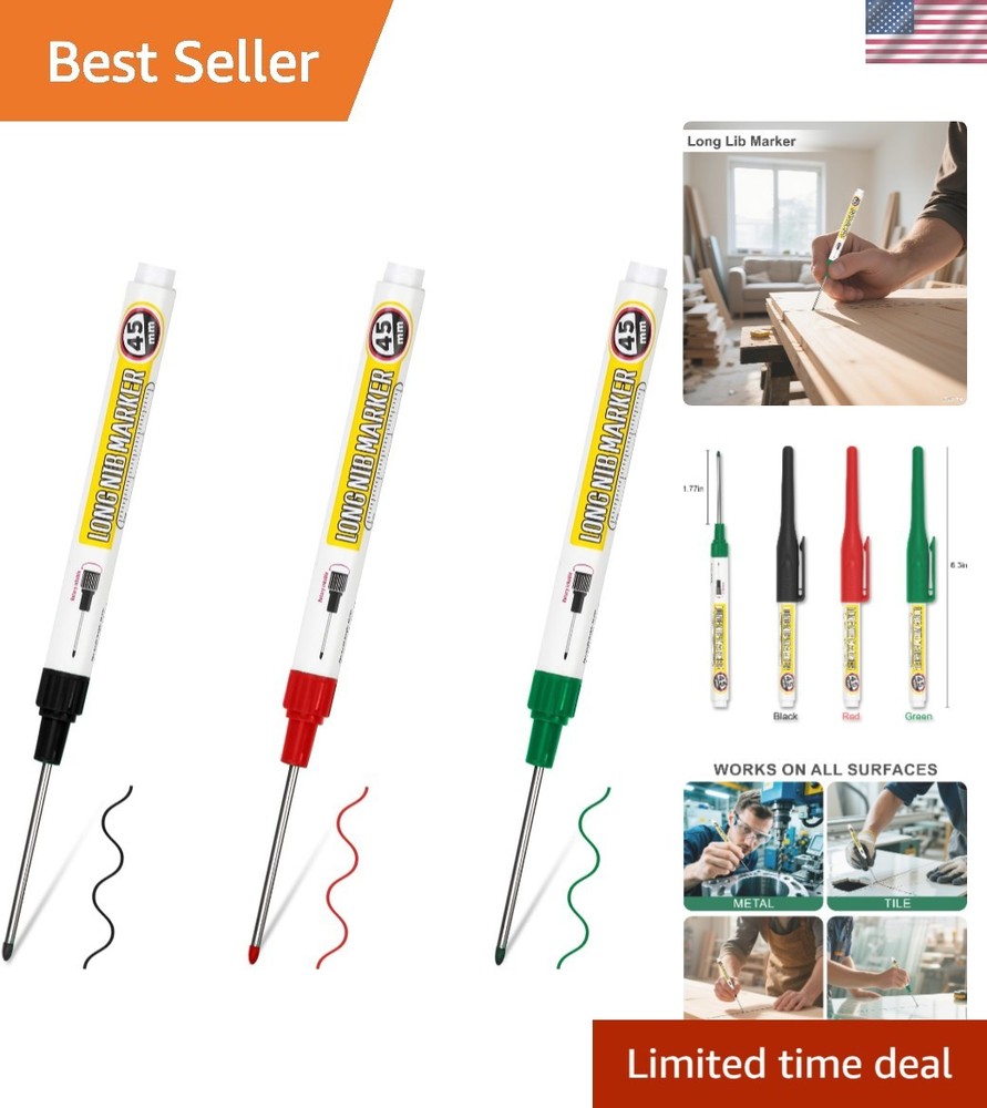Professional Long Nib Deep Marker Pens – 3 Colors, Quick Drying & Durable