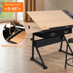 Drafting Table Art Desk Artist Drawing Table Adjustable Tilted Tabletop w/Stool