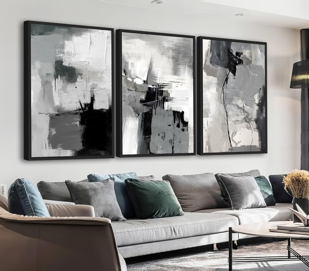 Large Framed Canvas Wall Art – Retro Grey Graffiti Pictures for Living Room R…