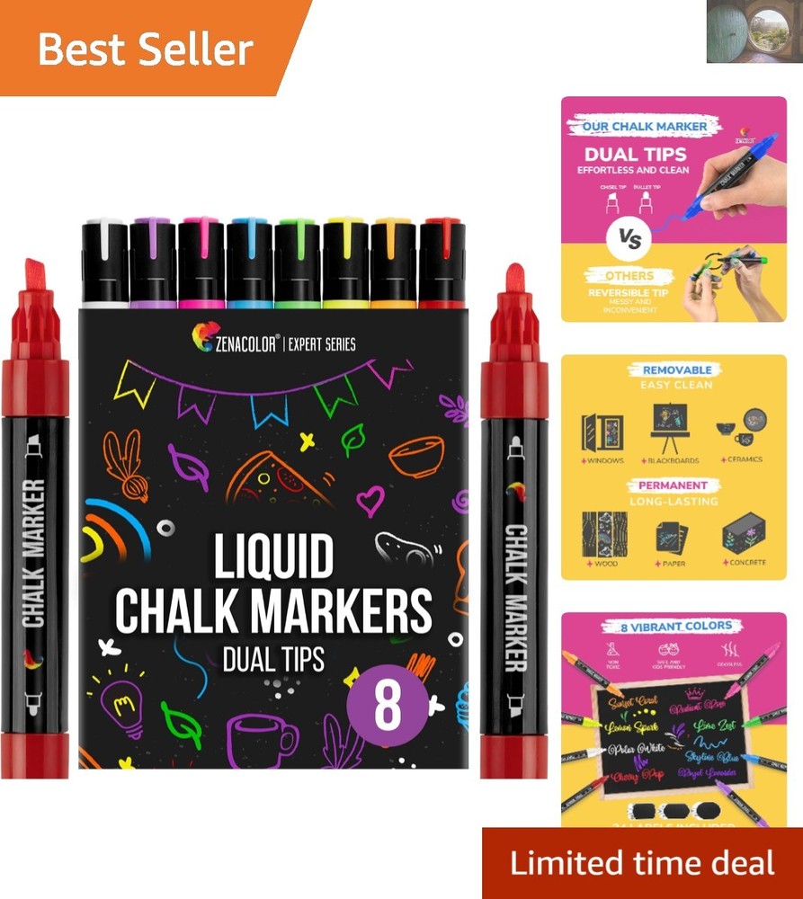 Versatile Liquid Chalk Markers – Erasable, Non-Toxic, 8 Colors for All Surfaces