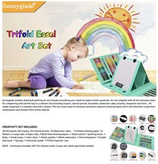 185 Pieces Double Sided Trifold Easel Art Set, Drawing Art Box with Oil Pastels,