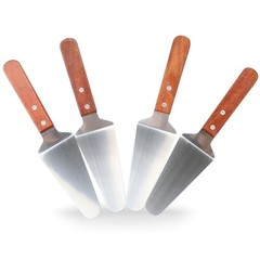 4 Pcs Stainless Steel Pizza Servers with Wooden Handle, Triangular Spade Pie