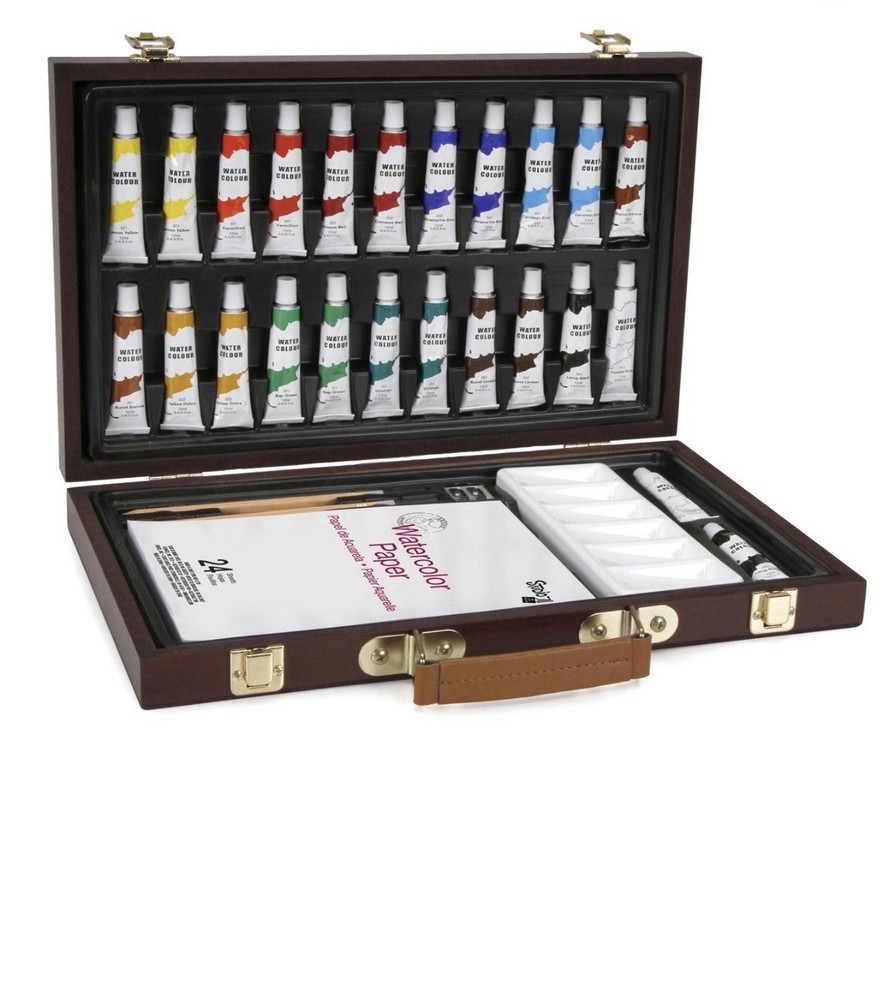Darice Studio 71 Wood Box 34 Piece Watercolor Painting Set – New