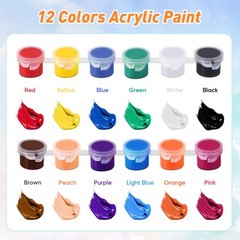 8 Pack Mini Acrylic Paint Set, 12 Colors Acrylic Paint Strips with 16 Brushes…