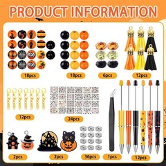 Halloween Beadable Pen DIY Craft Kit with Pumpkin Beads Stickers Pendants