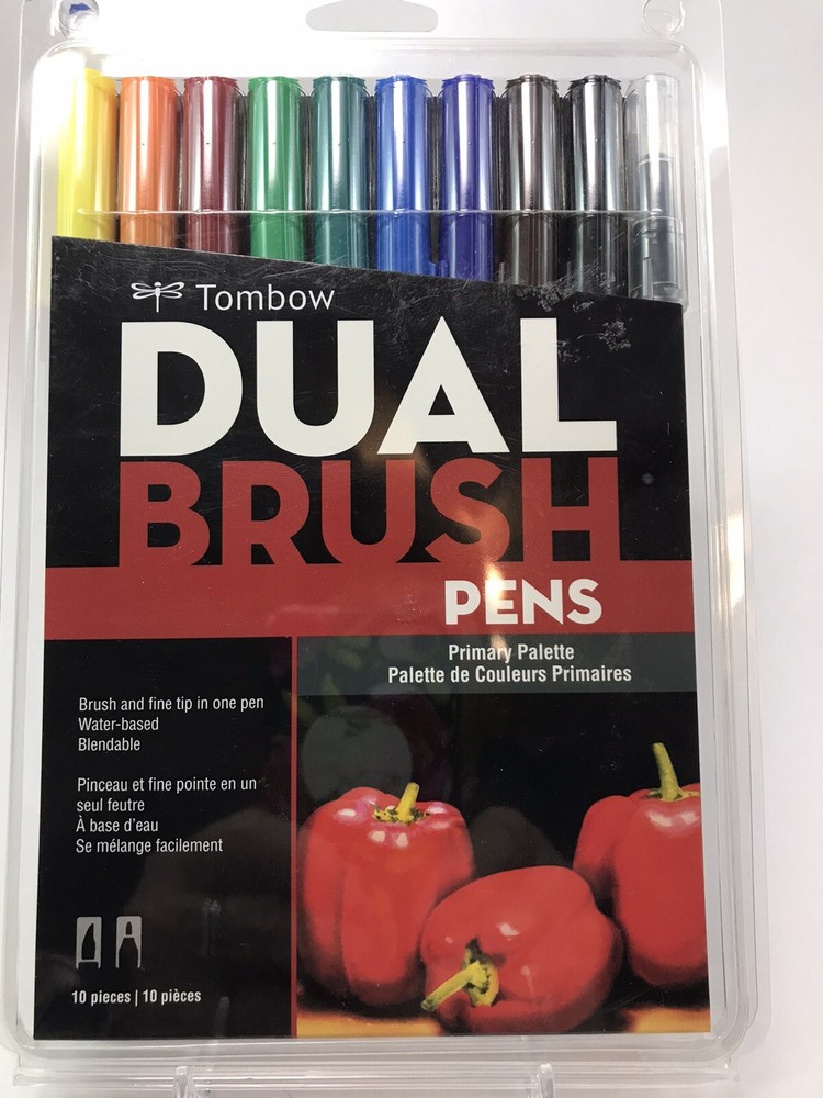 Tombow Dual Brush Pen Art Markers, “Primary” Palette, 10-Pk, NEW in sealed pkg.