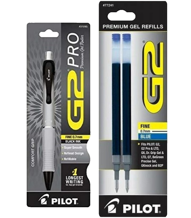 Pilot G2 Pro Gel Pen 0.7mm 1/PK Silver w/Blue Ink Refills Office School Home