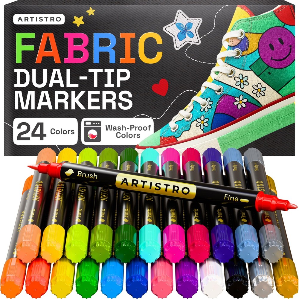 ARTISTRO 24 Dual-Tip Fabric Markers – 1 Count (Pack of 24), 24 Colors