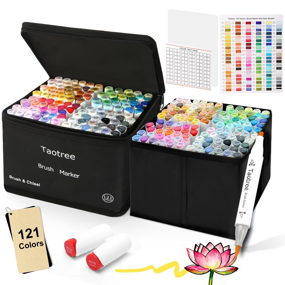 Alcohol Markers Brush Tip, 121 Colors Dual Tip Brush Markers Set, Art Supplie…