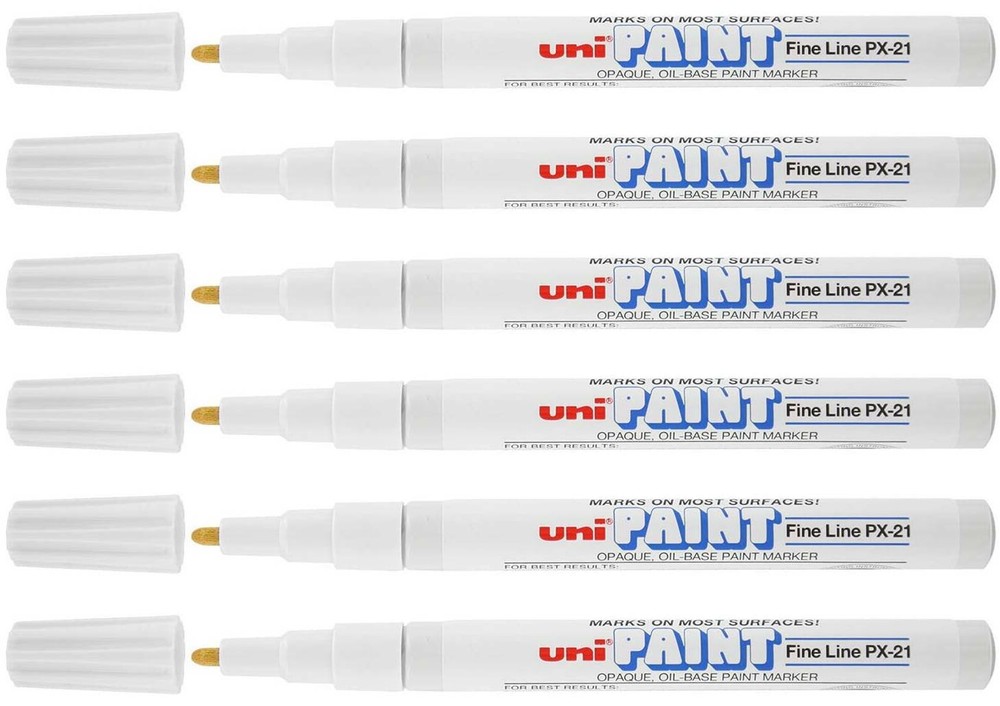 Uni-Paint 63713 PX-21 Oil-Based Permanent Marker, Fine Line, White, 6-Pack