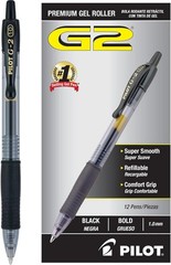 Pilot G2 Gel Pens – 12 Count Retractable, Bold Point 1.0mm, Quick Dry Black Ink