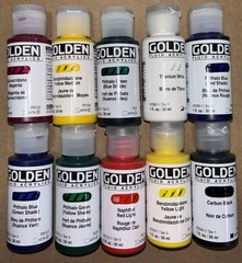 Golden Fluid Set of 10 Mixing Artist Acrylics 30ml Color Paint Bottles NEW Art