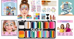 Kids & Adults Face Painting Kit, Multicolor, 12x10g, Glitter, Stencils