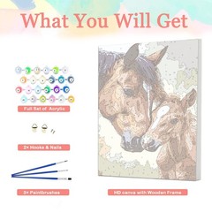 Horse Framed Paint by Number for Adults,DIY Animal Painting by Number Kits on Ca