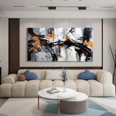 Black Abstract Canvas Wall Art Elegant and Modern Orange Wall Art for Living …