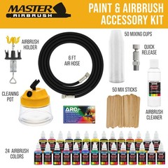 New AIRBRUSH ACCESSORY KIT-24 US Art Supply Airbrush Paint Colors-Book
