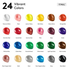 Acrylic Paint Set, 24 Colors (2 oz/Bottle) with 12 Art Brushes, Art Supplies for