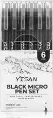 Elegant Ultra Fine Point Pens with Storage Case – 6 Pack Black Markers (0.25mm)