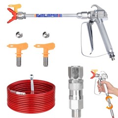 Airless Paint Spray Gun and 50 Feet Airless Hose Kit (Red) with 10 Inch Spray…