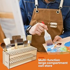 Wooden Paint Brush Holder with Glue 67 Hole and Large Tool Compartment Paint