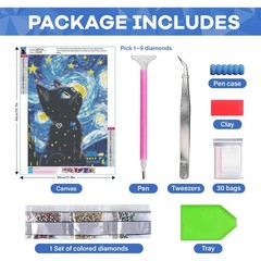 Yunnuo DIY 5D Diamond Painting 30 cm x 40 x 0.1 cm, D002-black cat 30x40cm