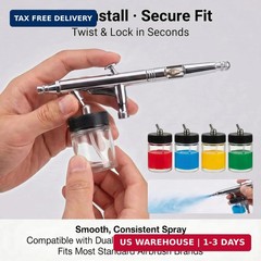 ABEST 10-Pack Airbrush Glass Jars 22cc (3/4 Oz) with 30° Down Angle Adaptor Lid