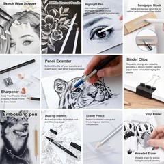 Sketching Pencil Set 14/26/64/126pcs Drawing Kit Art Supplies 3-Color Book