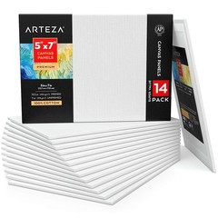 Arteza Canvas Boards for Painting, Pack 5 x 7 (Pack of 14), White – Premium