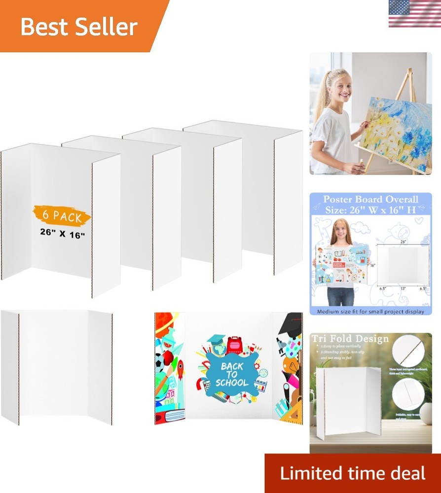6 Pack Medium Trifold Poster Boards – 26″ x 16″ White Corrugated Cardboard