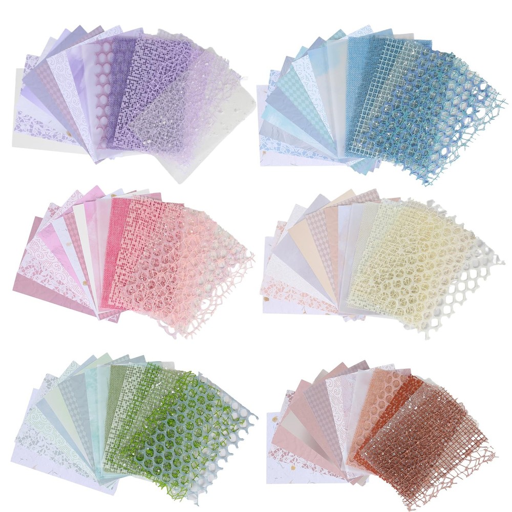 90 Sheets Textured Scrapbook Paper with Decor Mesh 5.1 x 7 inches, Multicolor