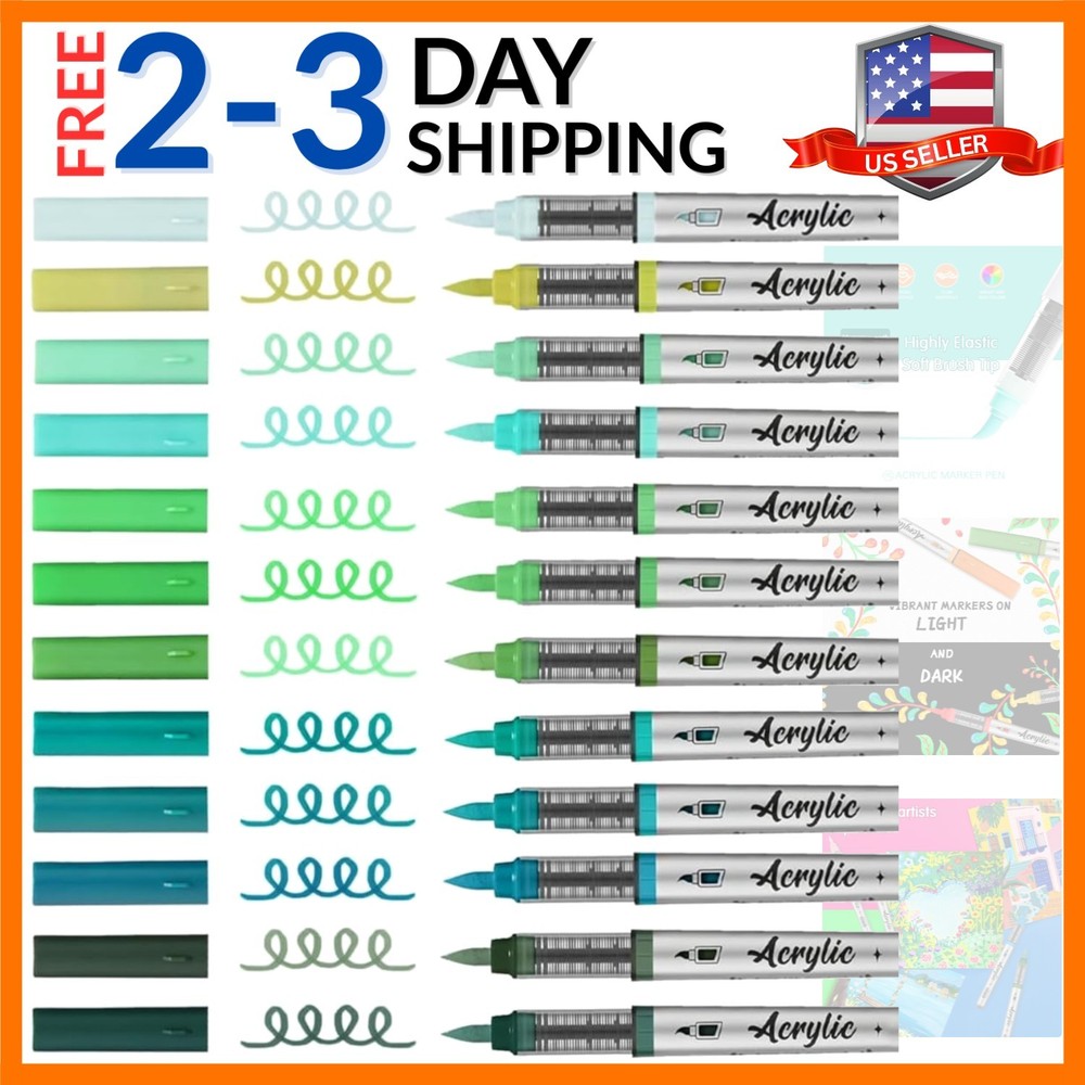 Acrylic Paint Pens Set,12Colors Soft Brush Tip Acrylic Paint Markers, Direct-…
