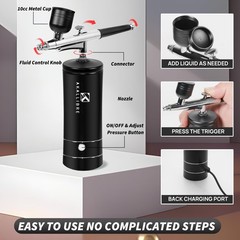 Airbrush Kit with Compressor, 48PSI High-Pressure Non-Clogging Airbrush Gun w…