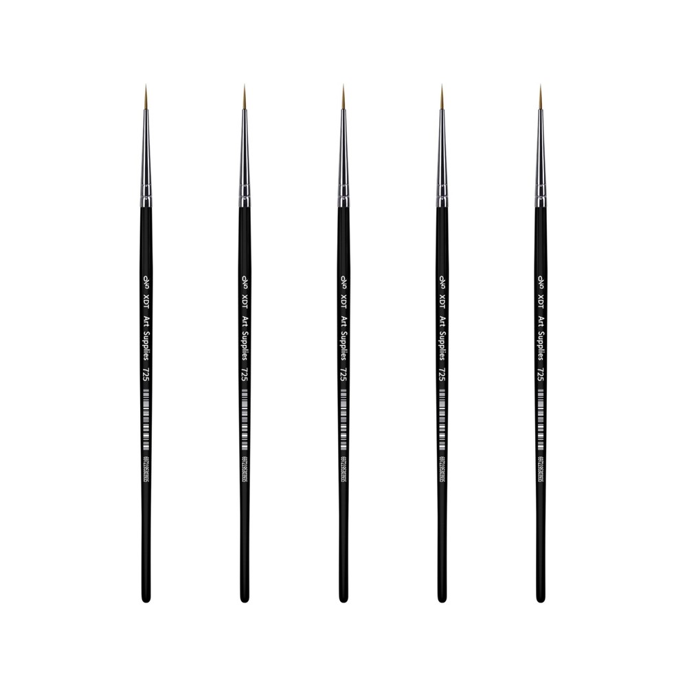 XDT#725 Round Finest Micro Tip Detail Art Brush 5 Pc #00000 Set Nail Model Kit