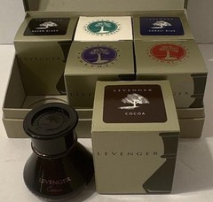 Levenger Bottled Fountain Pen Ink Set Raven Black Cocoa Amethyst Green Blue Red