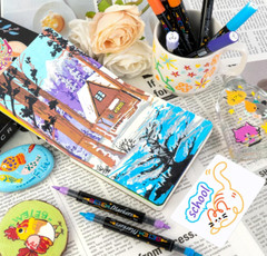 Acrylic Paint Markers Paint Pens,24 Colors Dual Tip Direct Liquid Acrylic Marker