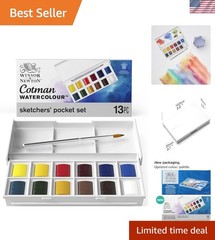 12-Hue Cotman Watercolor Set with Integral Palette & Brush – Ideal for Sketching