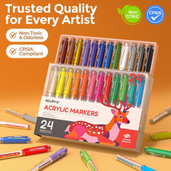 24 Colors Acrylic Paint Markers Brush Tip, Water-Based No-Bleed Paint Markers wi