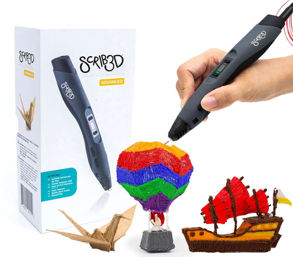 SCRIB3D Advanced 3D Printing Pen with 20 Feet of Filament, Stencil Book, and Pro