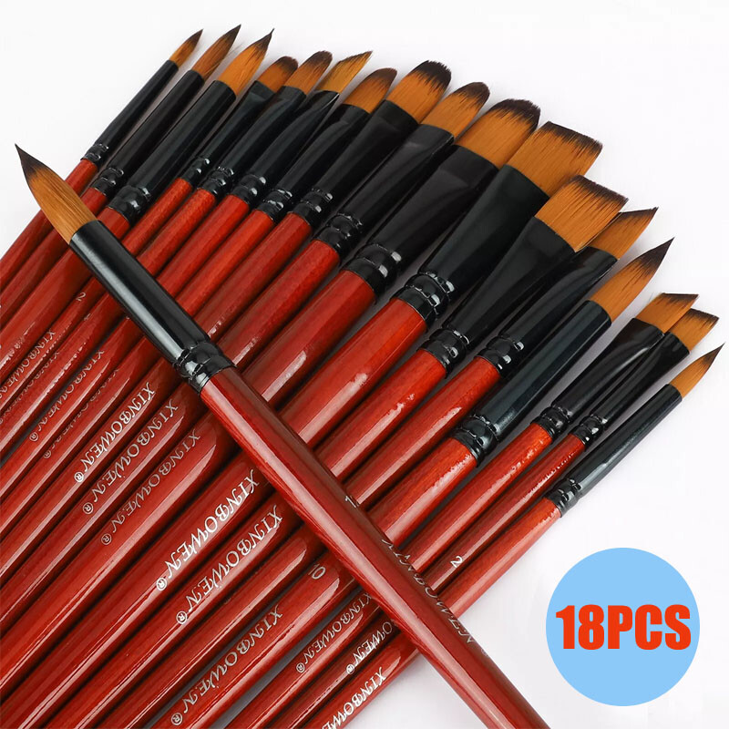 Comfortable Grip Paint Brush Set 18pc for Detailed Areas with Wooden Handles