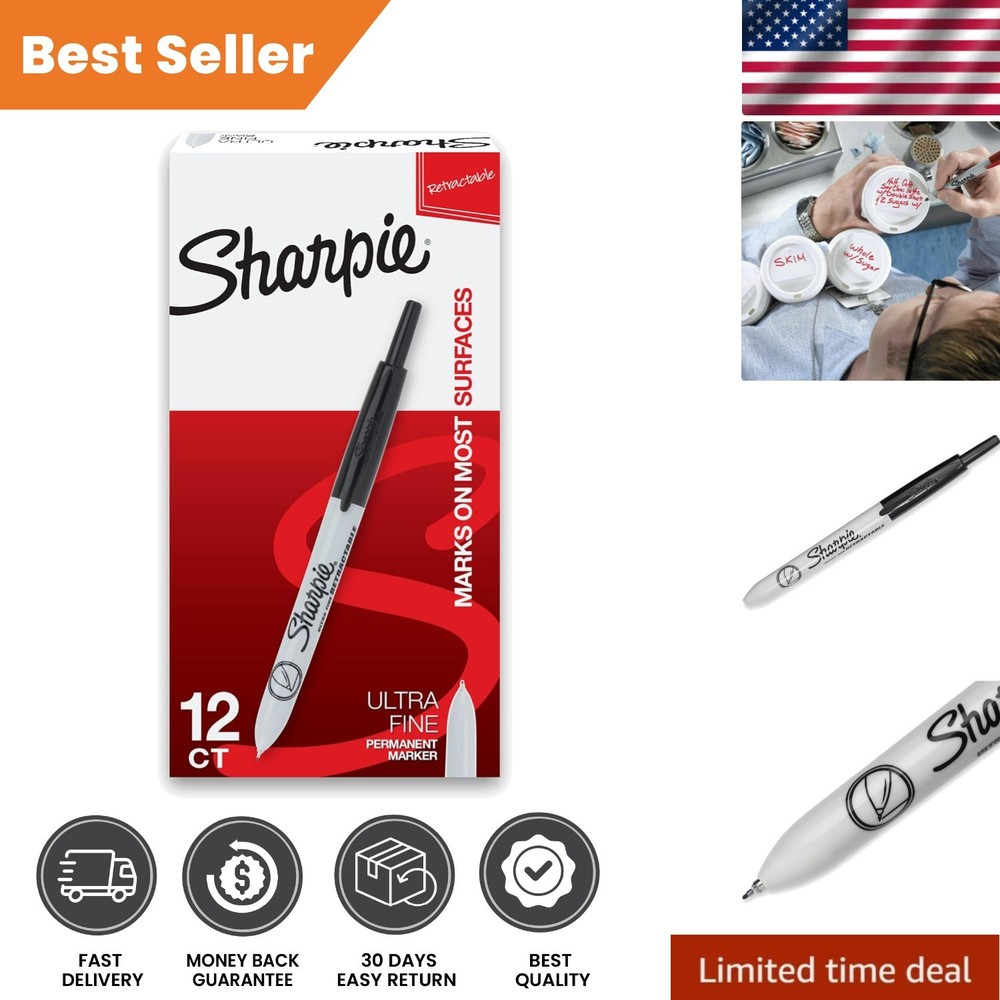 Quick-Drying Ultra Fine Point Black Permanent Markers – 12 Retractable Art Tools