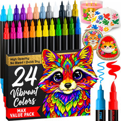 ARTISTRO 24 Acrylic Paint Markers – Paint Pens for Drawing, Brush + Fine Tips –