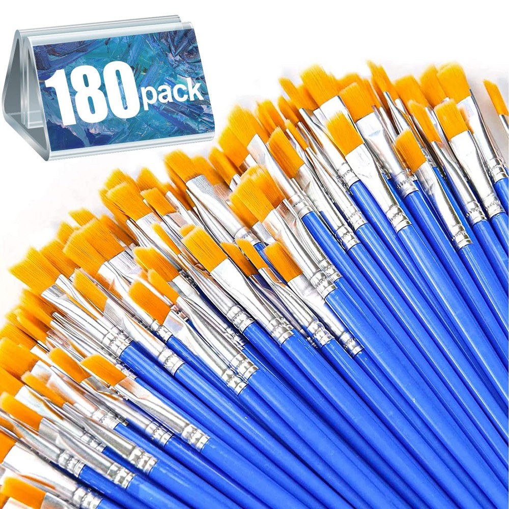 AROIC 180pcs Flat Paint Brushes Set, Small Brushes Bulk Nylon Hair for Kids