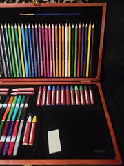 FABER-CASTELL COLORED PENCIL SET WITH MARKERS & OIL PASTELS IN WOOD BOX NO PAPER