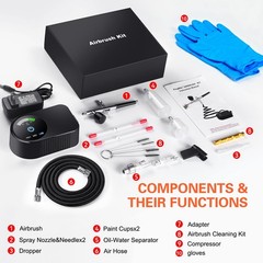 50 PSI High Pressure Airbrush Kit with 3 Nozzles (0.2/0.3/0.5mm) for Nail & Cake