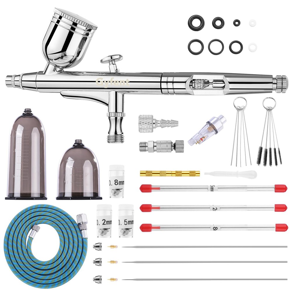 Airbrush Kit – Dual-Action Gravity Feed Gun with 4 Nozzle Sets 0.2-0.8mm |
