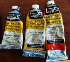 Vtg Permanent Pigments Oil Paints, Red, Yellow, Burnt Umber, catalog, 3 others
