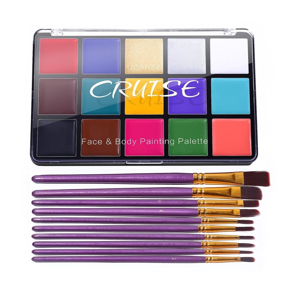 UCANBE Face Body Paint Oil Palette + 10 Pcs Brushes 11 Piece Set, Classic